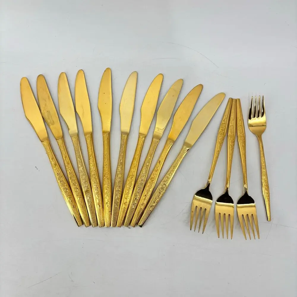 Golden Bouquet 14 Pcs Gold Tone Flatware Hollywood Regency Gold
